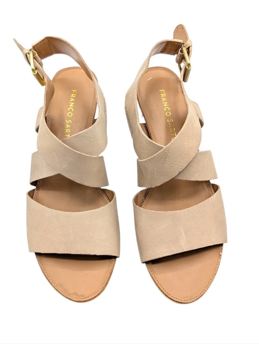 Franco Sarto Dania Beige Leather Wedge Sandals 7.5